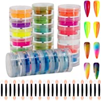 Duufin 24 Colores Polvo para Uñas Pigmentos de Colores para Uñas en Polvo con 24 Piezas Palos de Sombra de Ojos- para…
